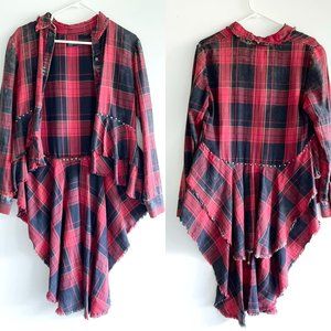 Zara Plaid Button Flannel Red and Black Fringe